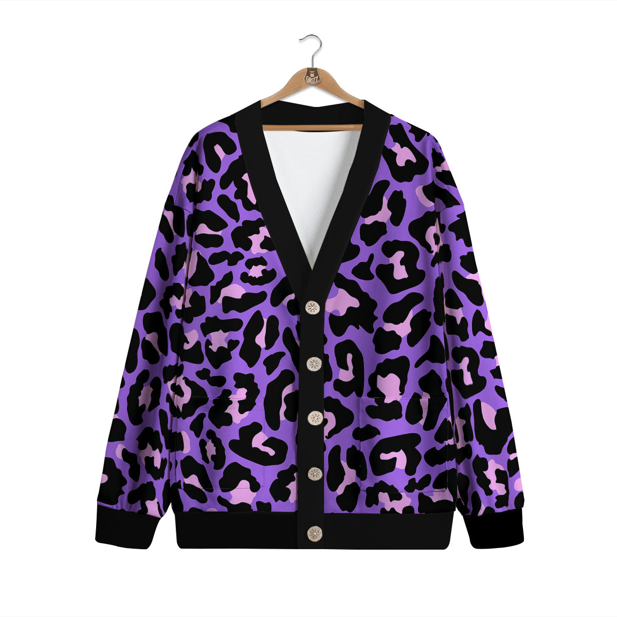 Leopard Pink And Purple Print Cardigan-grizzshop
