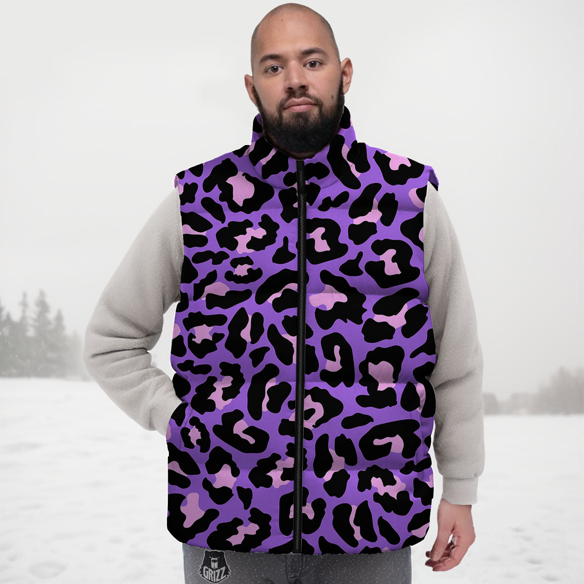 Leopard Pink And Purple Print Down Vest