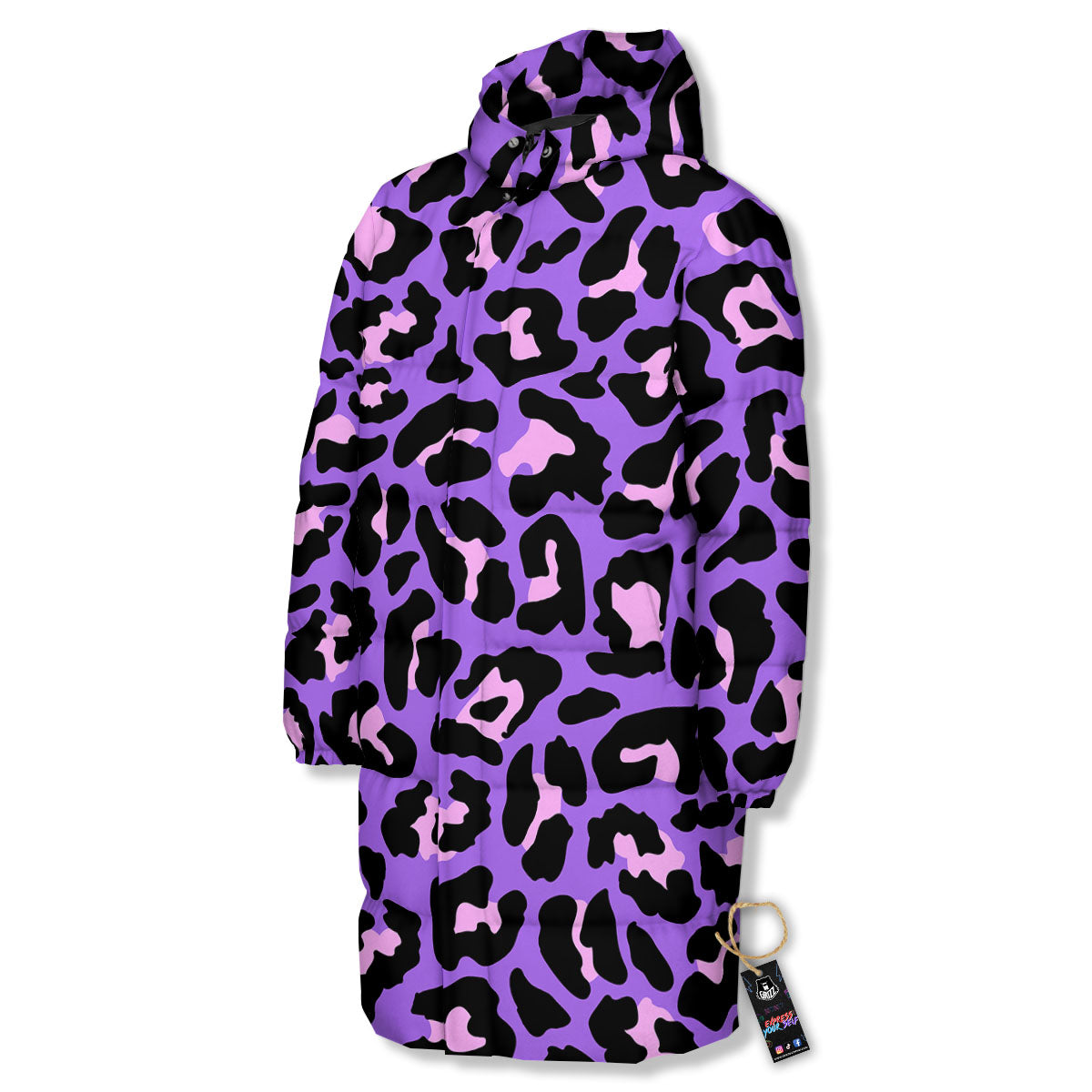 Leopard Pink And Purple Print Long Down Jacket-grizzshop
