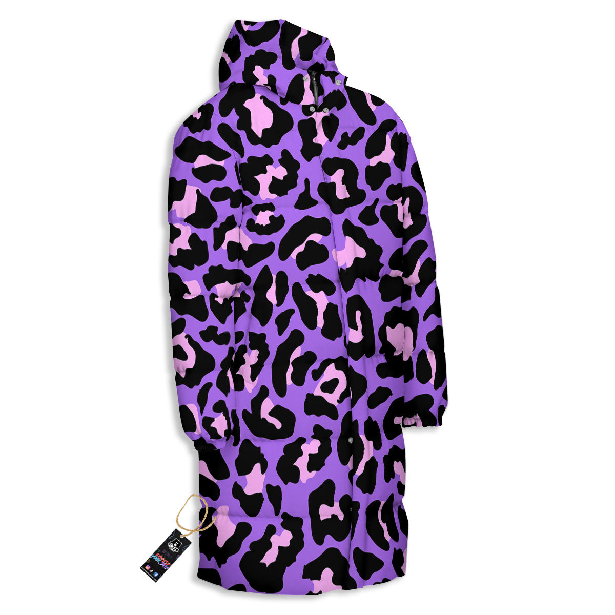 Leopard Pink And Purple Print Long Down Jacket-grizzshop