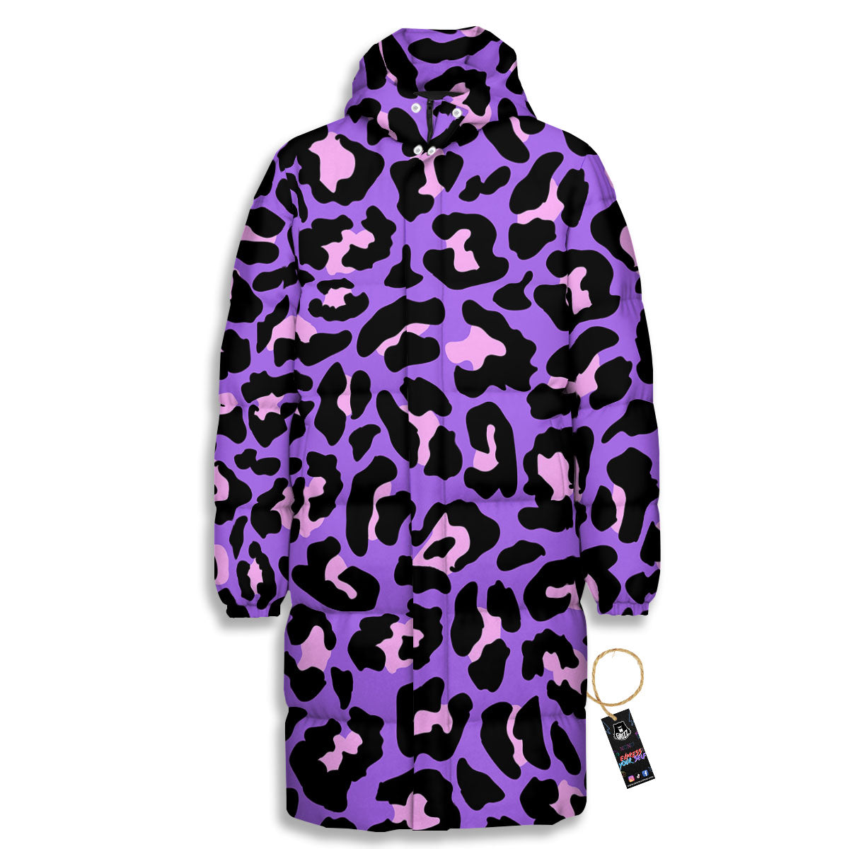 Leopard Pink And Purple Print Long Down Jacket-grizzshop