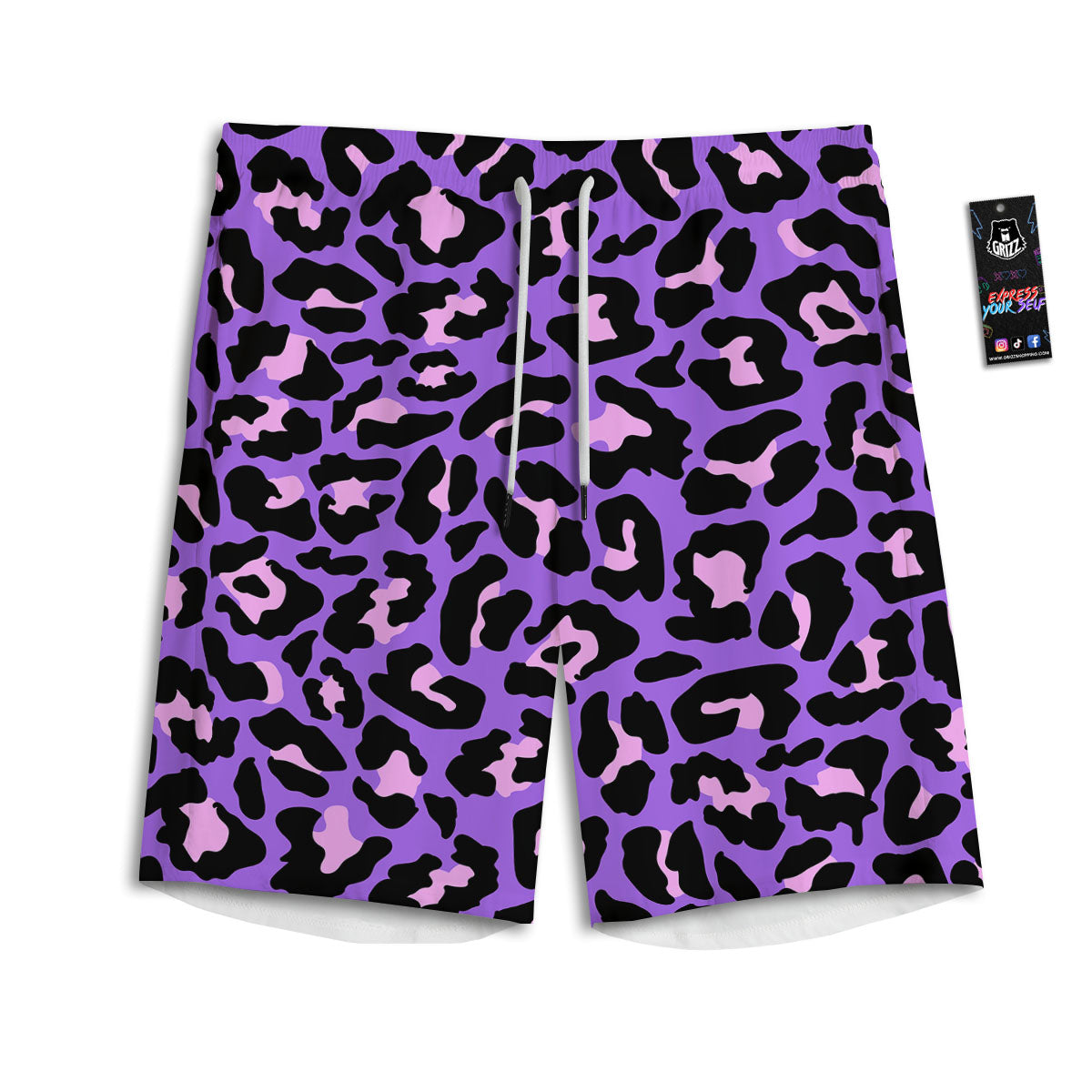 Leopard Pink And Purple Print Men's Athletic Shorts