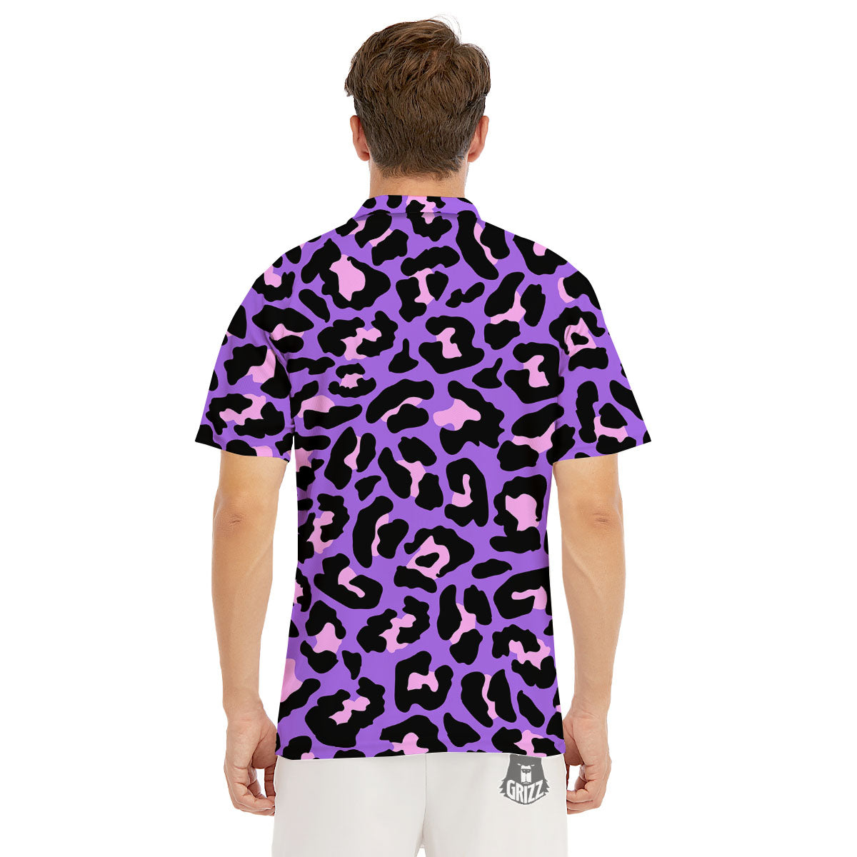 Leopard Pink And Purple Print Men's Golf Shirts-grizzshop