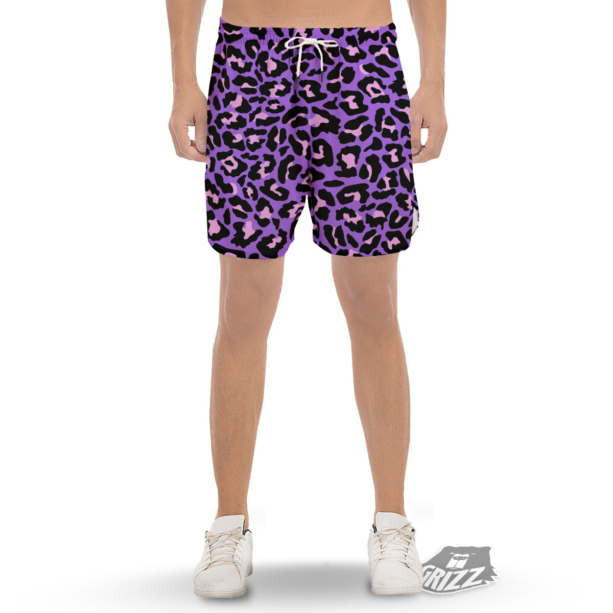 Leopard Pink And Purple Print Men's Gym Shorts-grizzshop