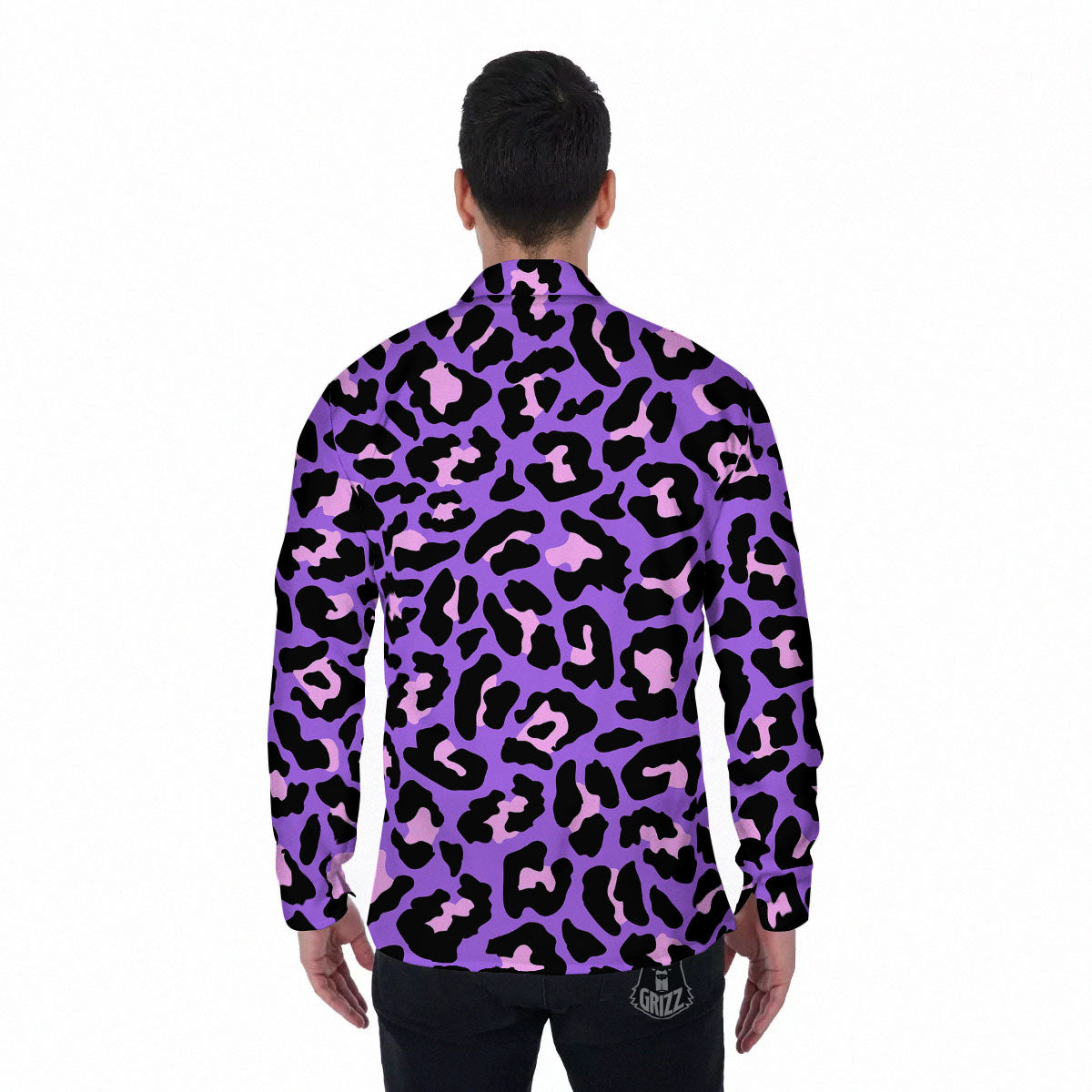 Leopard Pink And Purple Print Men's Long Sleeve Shirts-grizzshop