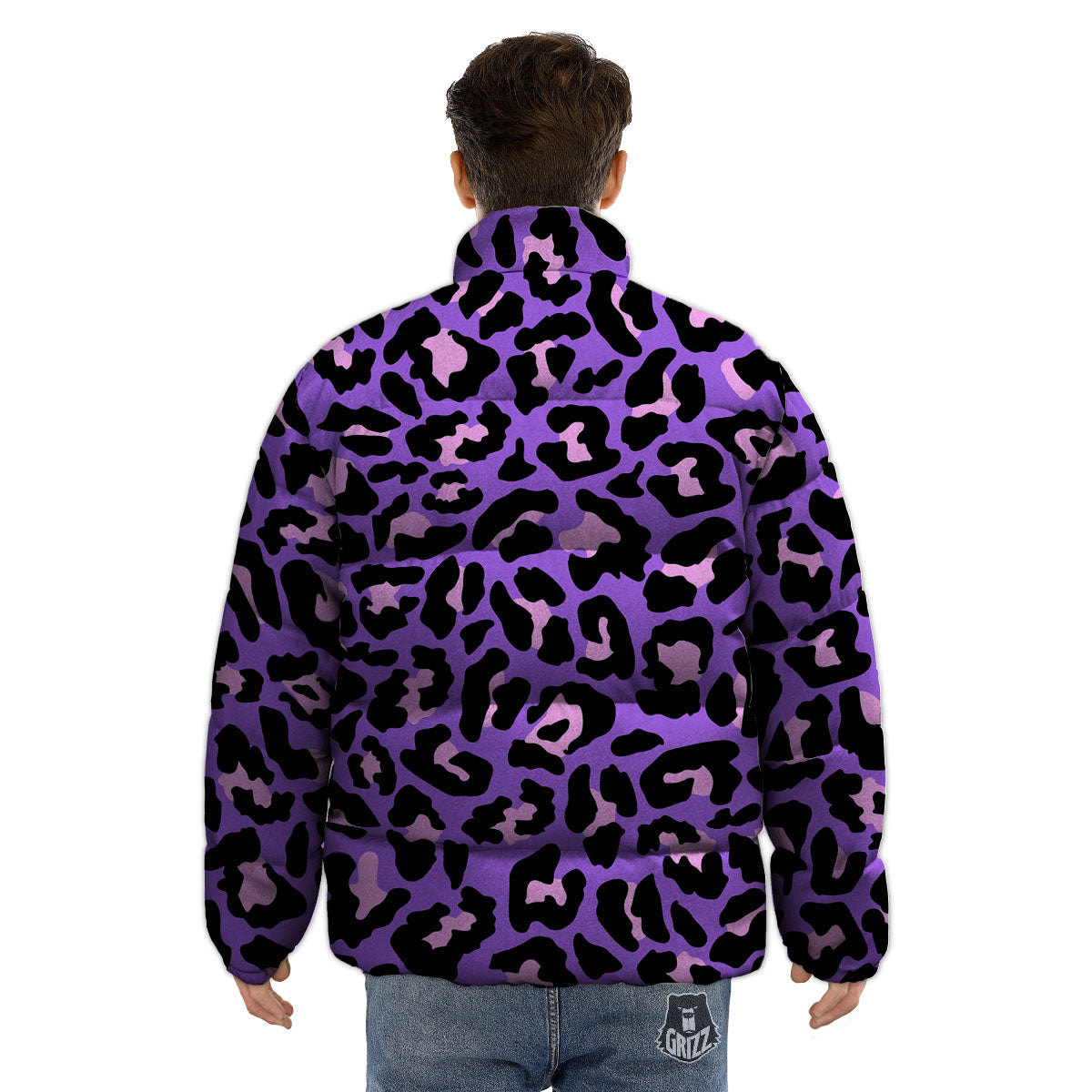 Leopard Pink And Purple Print Puffer Jacket-grizzshop