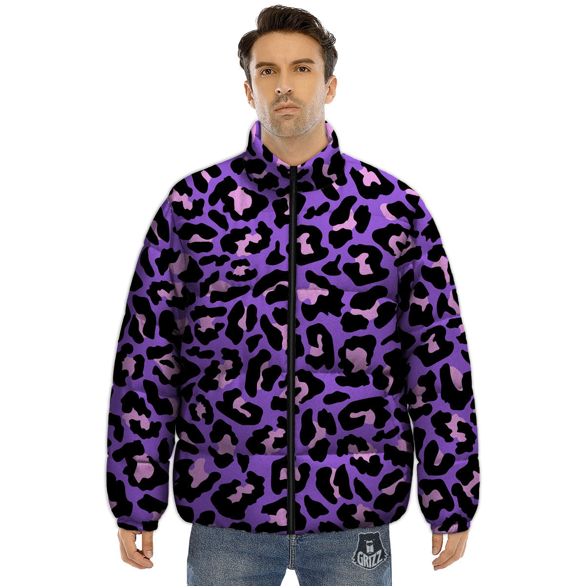 Leopard Pink And Purple Print Puffer Jacket-grizzshop