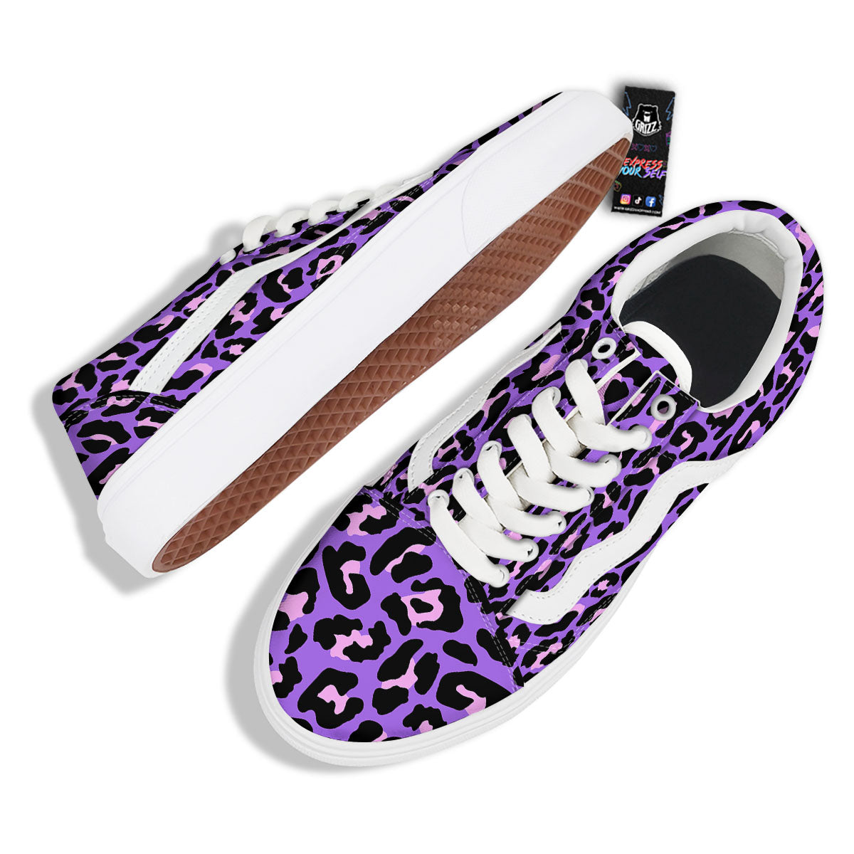 Leopard Pink And Purple Print Skate Shoes-grizzshop