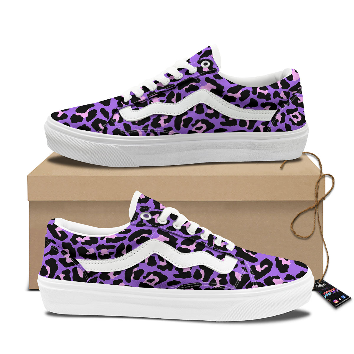 Leopard Pink And Purple Print Skate Shoes-grizzshop