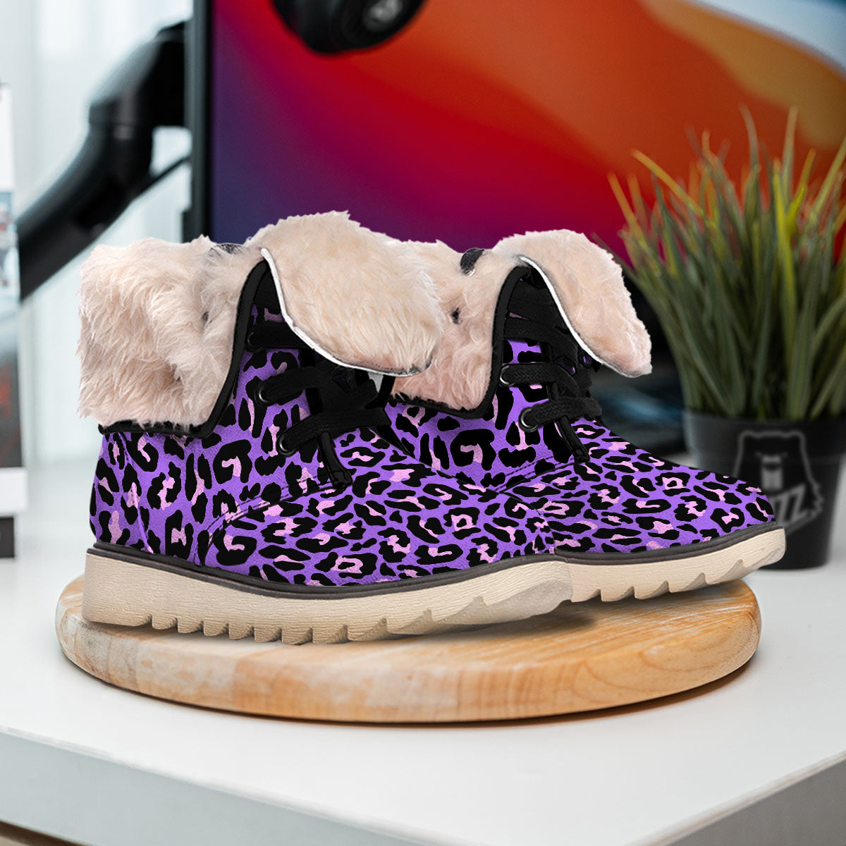 Leopard Pink And Purple Print Snow Boots-grizzshop