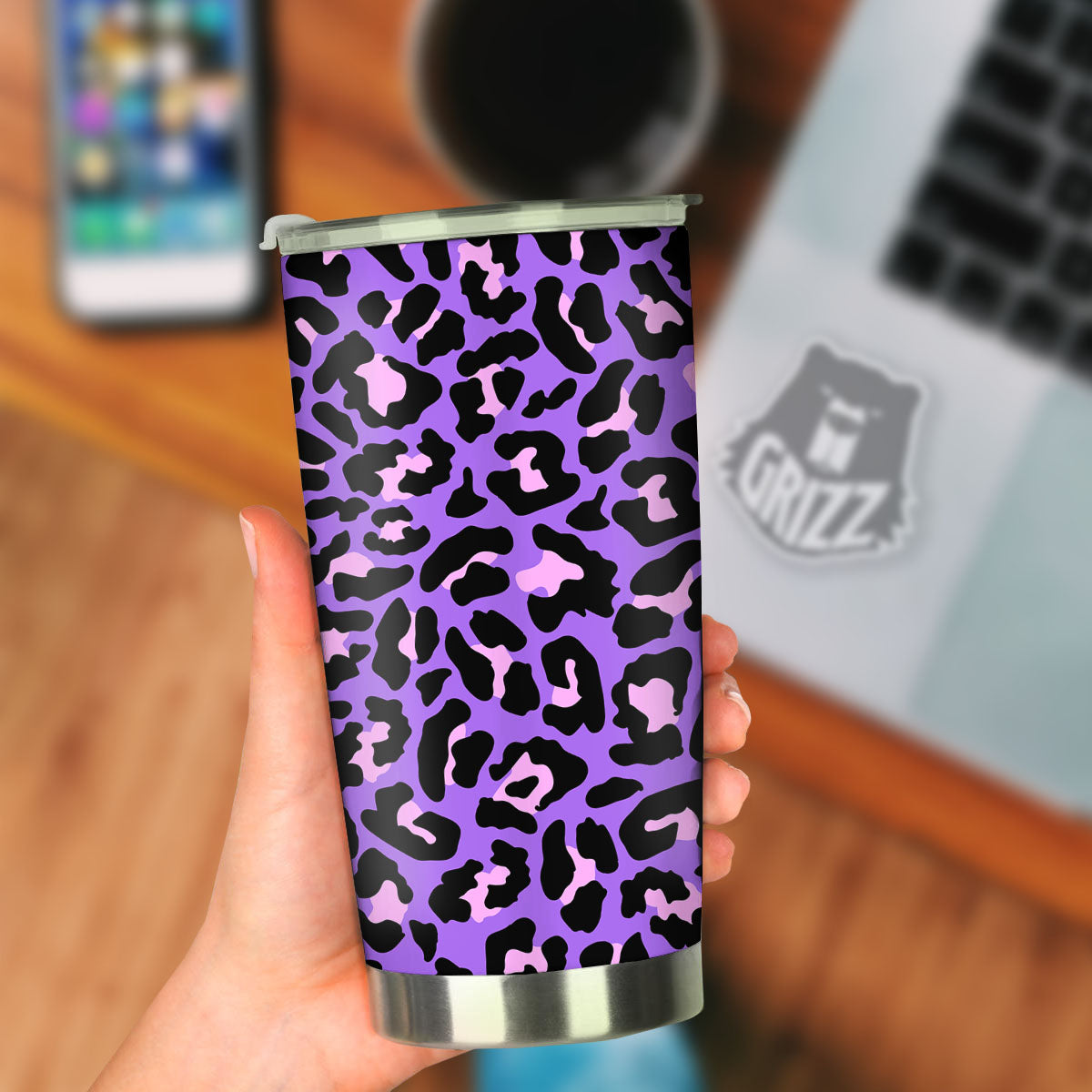Leopard Pink And Purple Print Tumbler-grizzshop