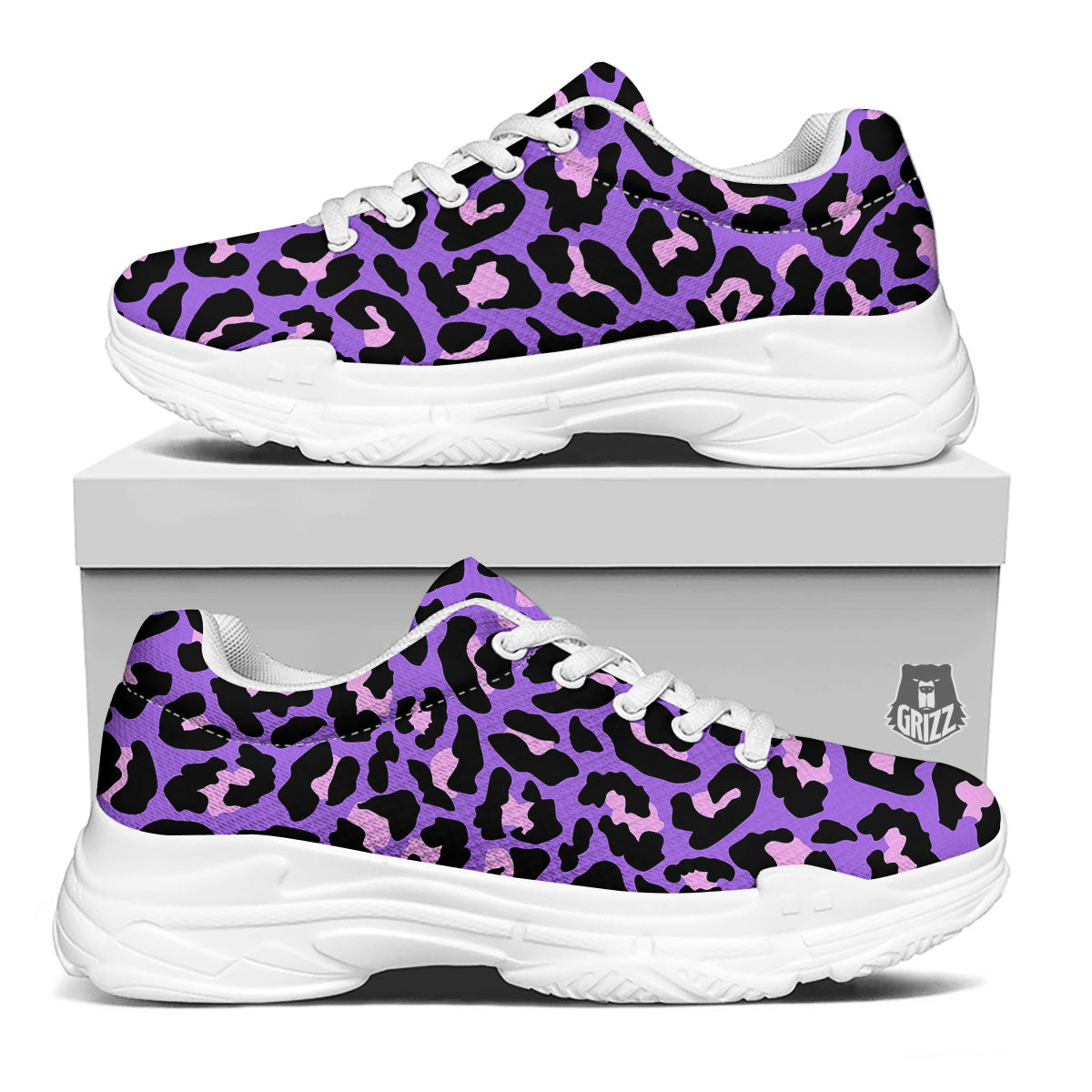 Leopard Pink And Purple Print White Chunky Shoes-grizzshop