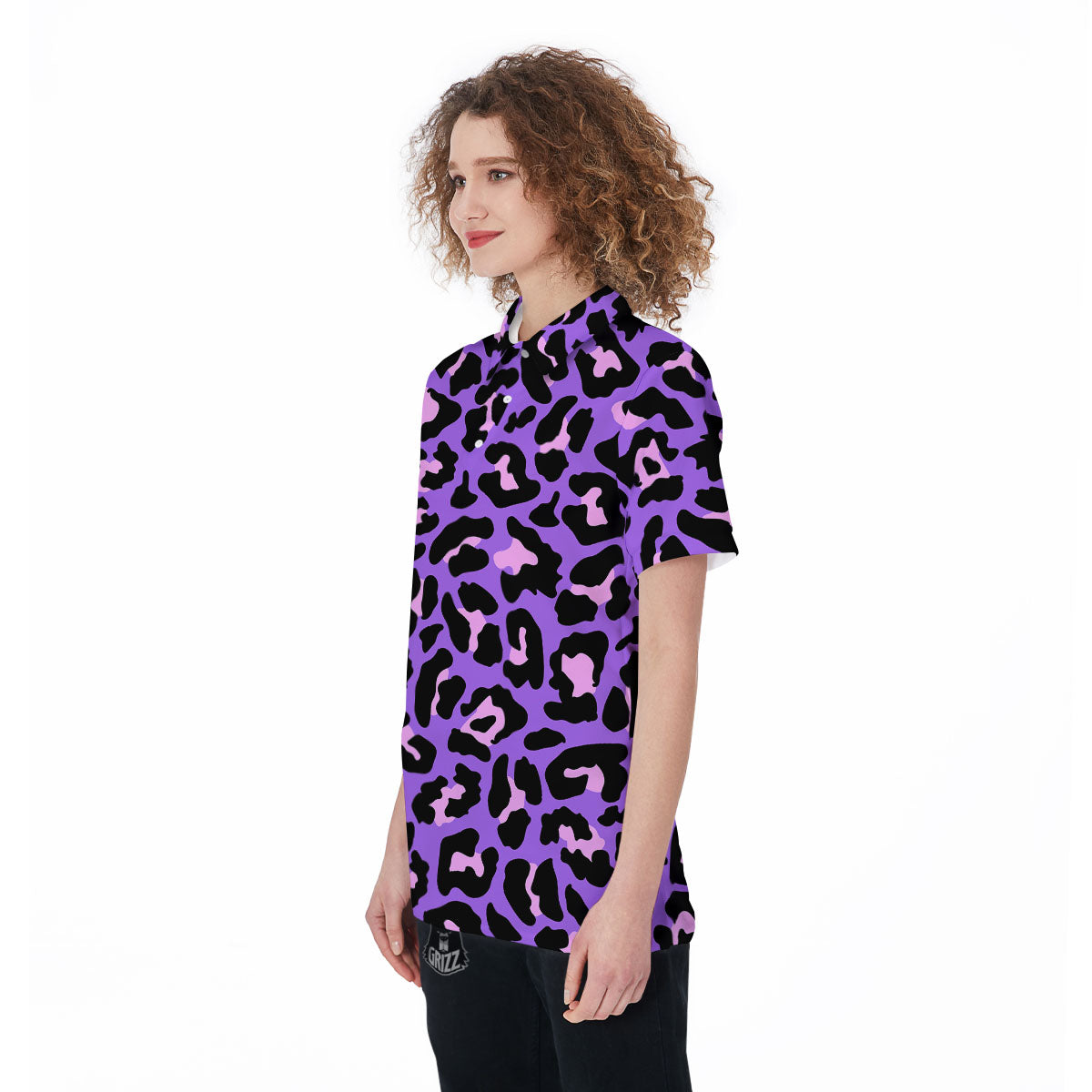 Leopard Pink And Purple Print Women's Golf Shirts-grizzshop
