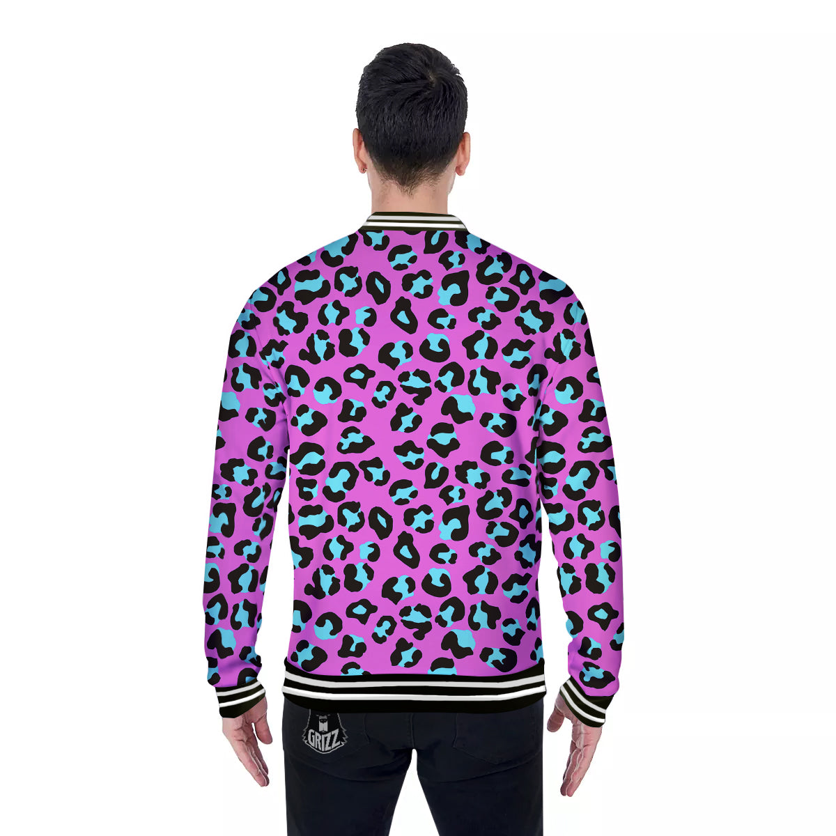 Leopard Pink And Turquoise Print Pattern Baseball Jacket-grizzshop