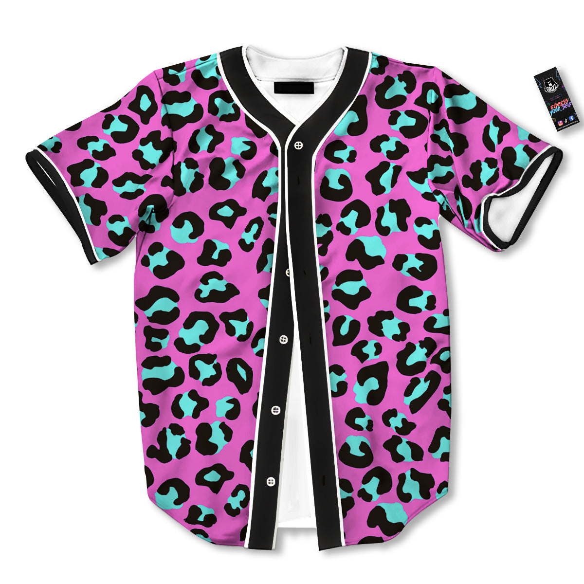 Leopard Pink And Turquoise Print Pattern Baseball Jersey-grizzshop