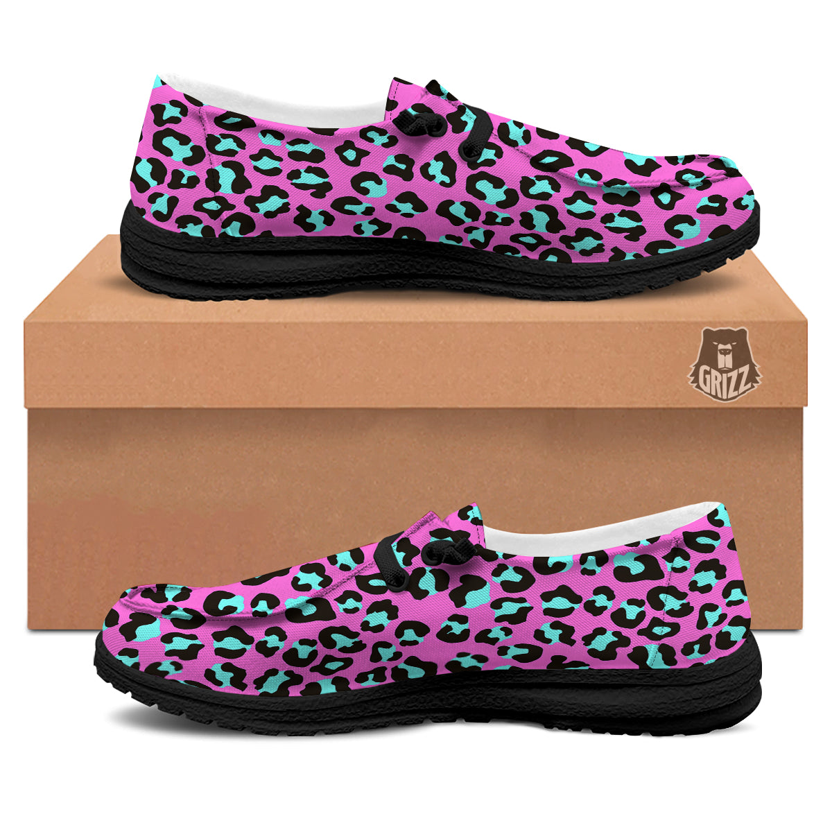 Leopard Pink And Turquoise Print Pattern Black Loafers-grizzshop
