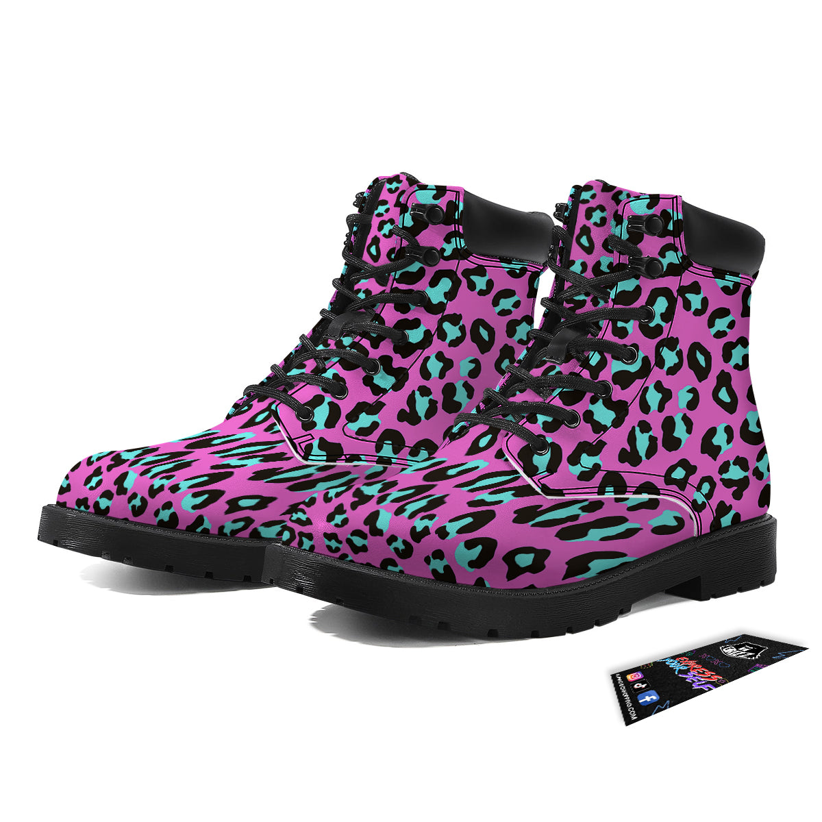 Leopard Pink And Turquoise Print Pattern Boots-grizzshop