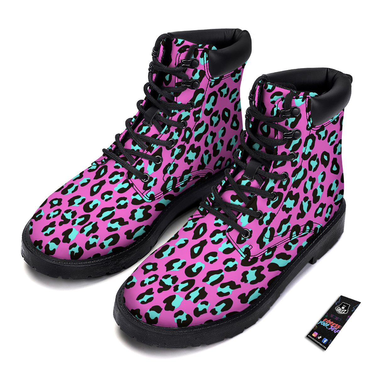 Leopard Pink And Turquoise Print Pattern Boots-grizzshop
