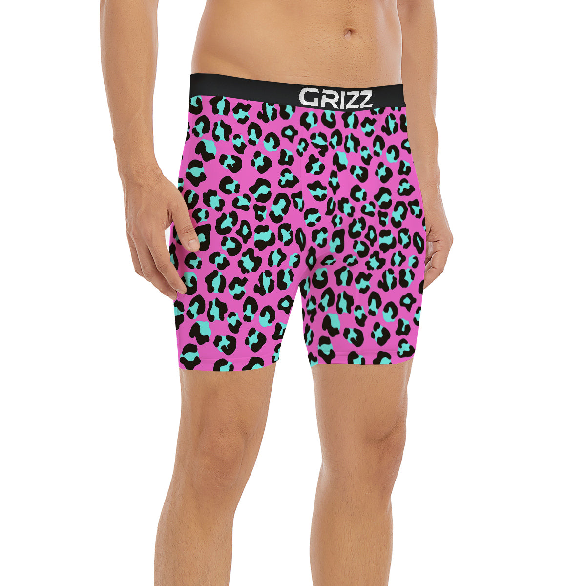 Leopard Pink And Turquoise Print Pattern Boxer Briefs-grizzshop