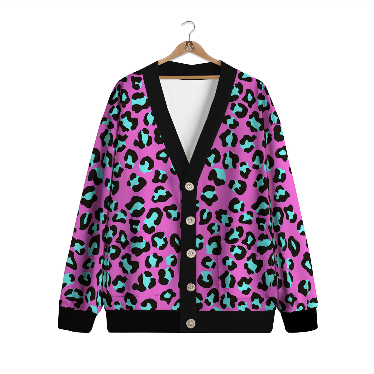 Leopard Pink And Turquoise Print Pattern Cardigan-grizzshop