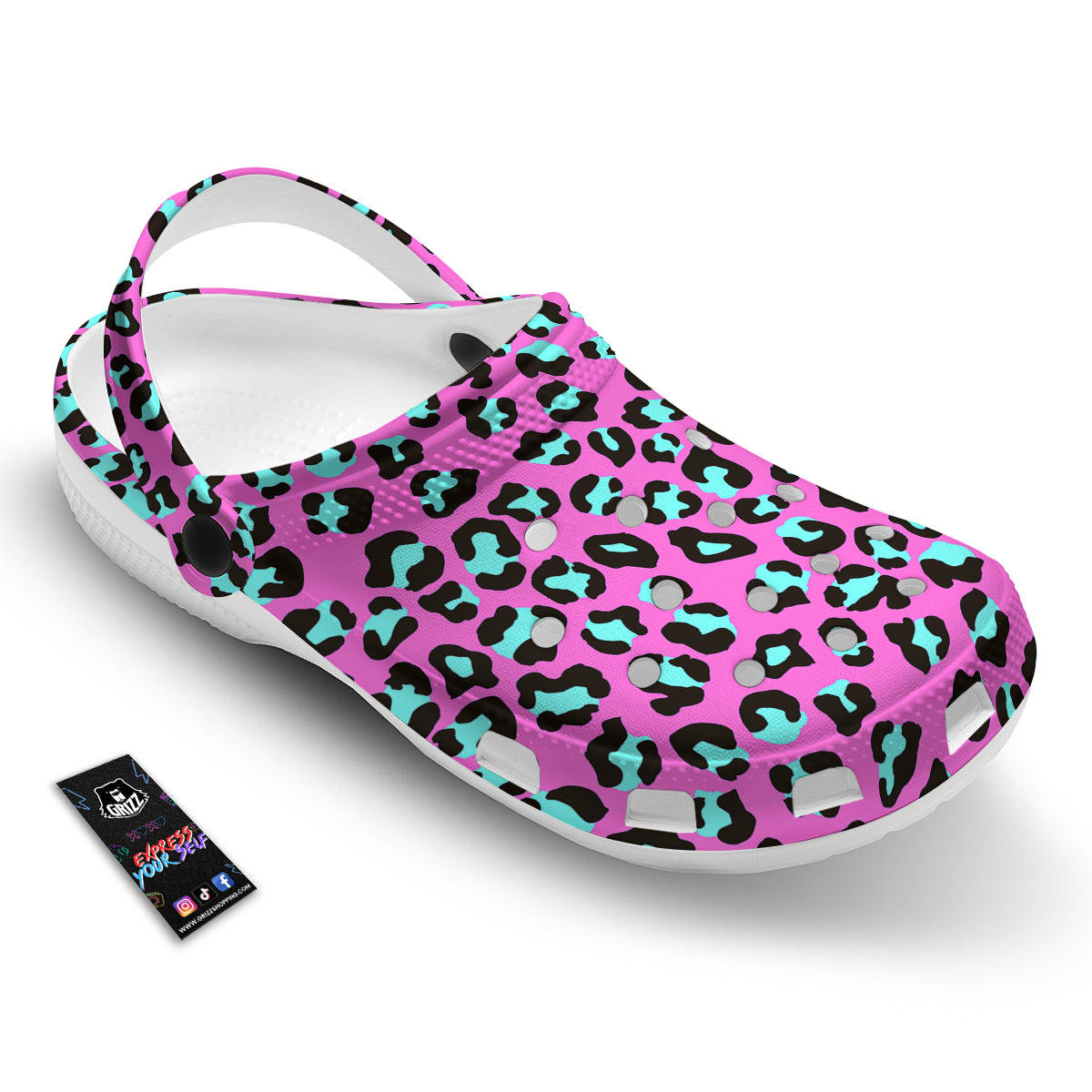 Leopard Pink And Turquoise Print Pattern Clog-grizzshop