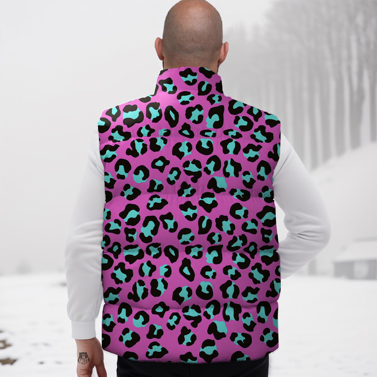 Leopard Pink And Turquoise Print Pattern Down Vest
