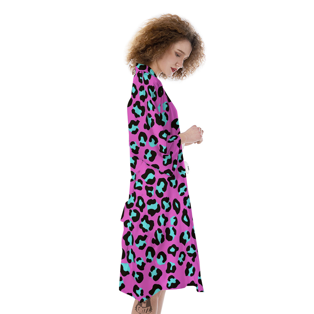 Leopard Pink And Turquoise Print Pattern Kimono-grizzshop