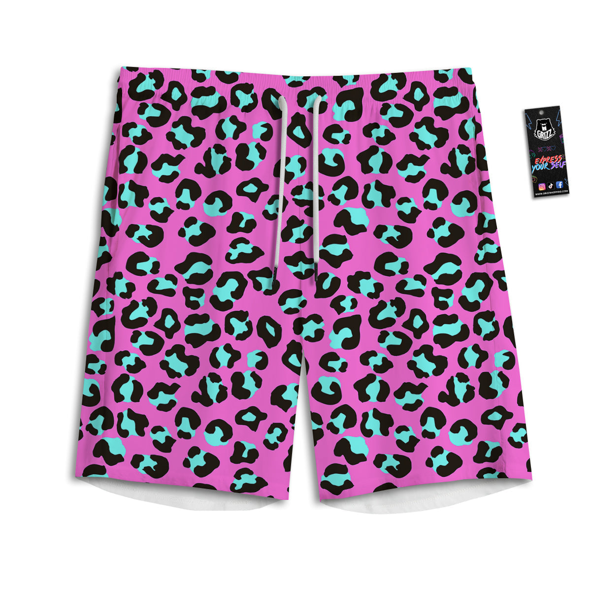 Leopard Pink And Turquoise Print Pattern Men's Athletic Shorts