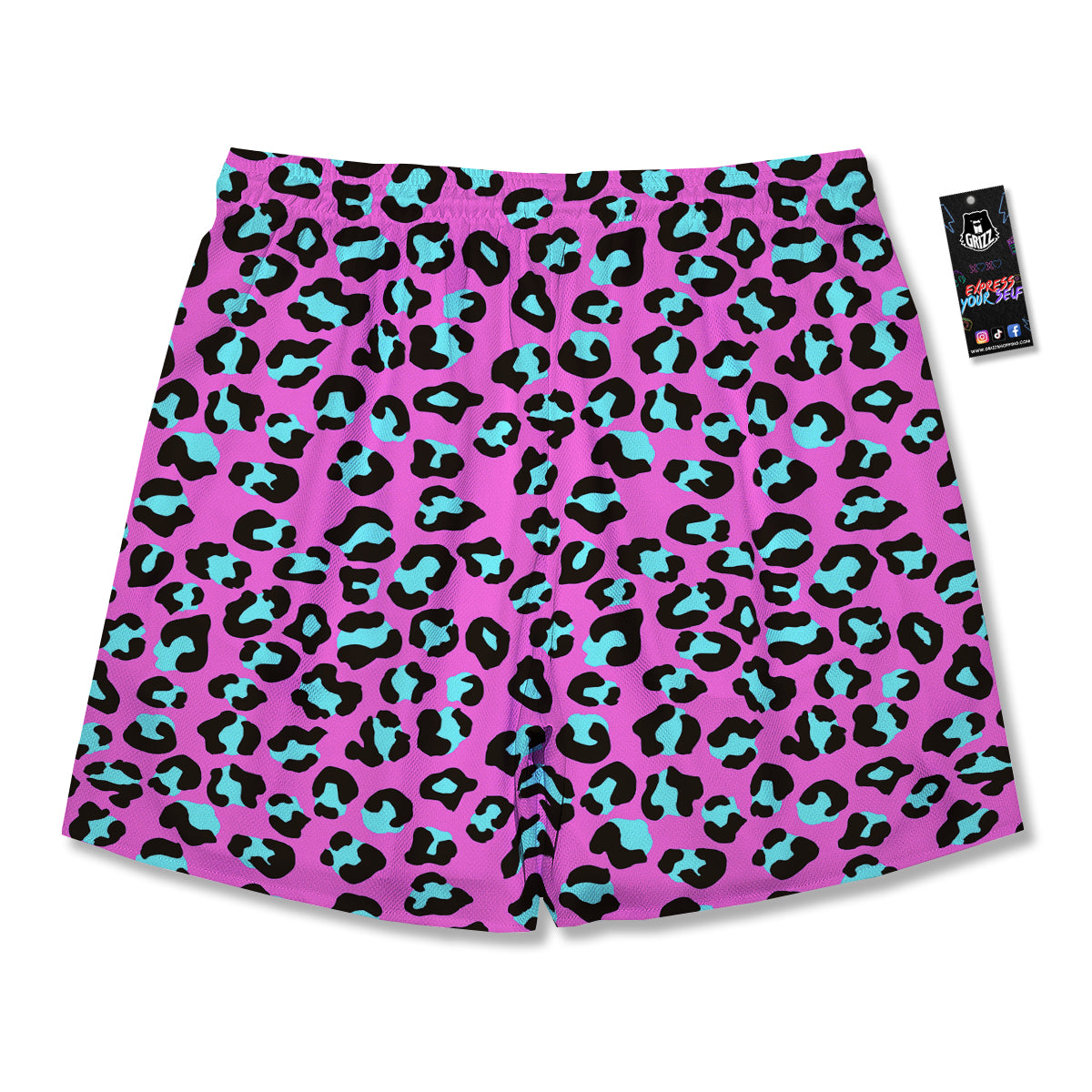 Leopard Pink And Turquoise Print Pattern Men's Running Shorts-grizzshop