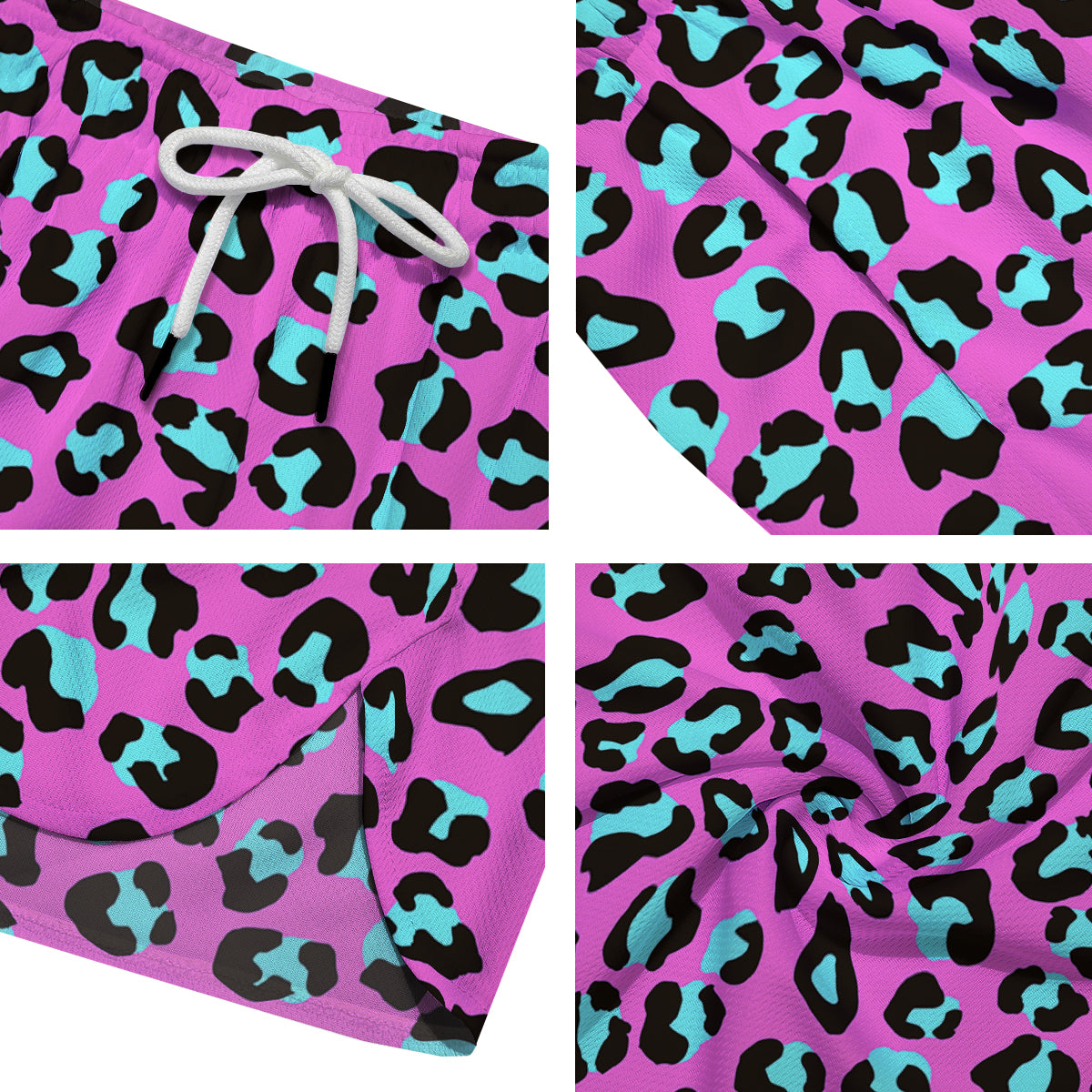Leopard Pink And Turquoise Print Pattern Men's Running Shorts-grizzshop