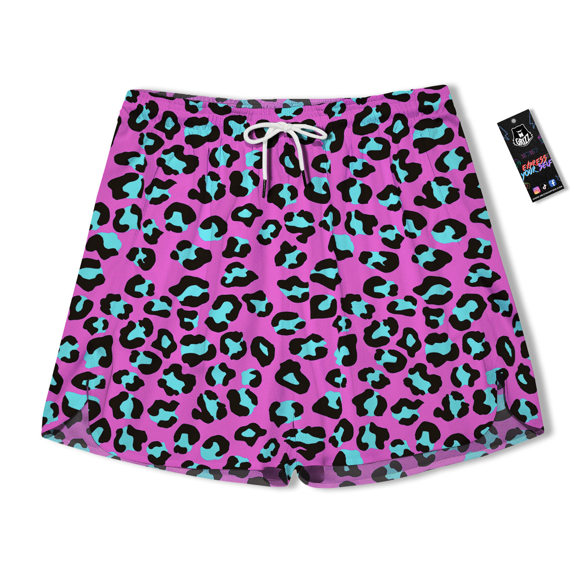 Leopard Pink And Turquoise Print Pattern Men's Running Shorts-grizzshop