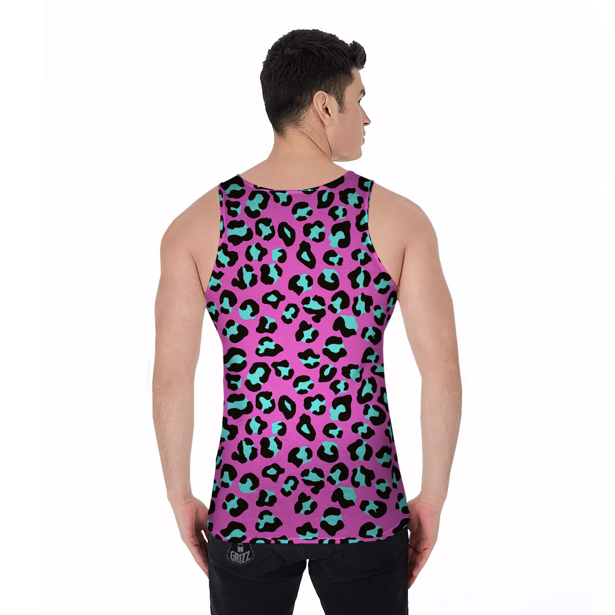 Leopard Pink And Turquoise Print Pattern Men's Tank Top-grizzshop