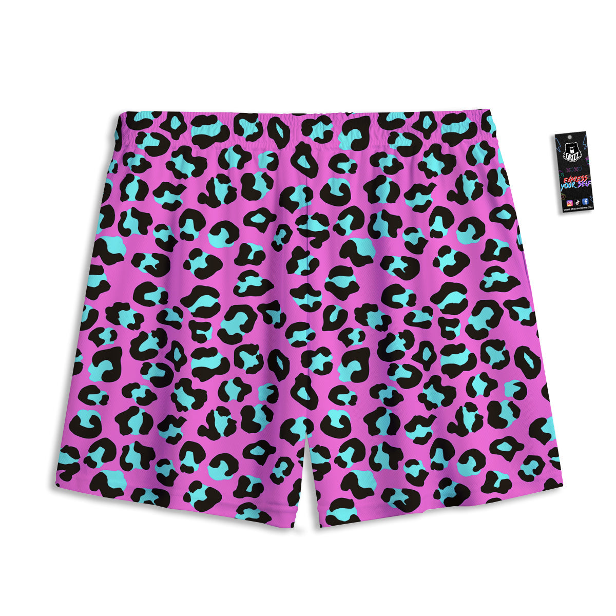 Leopard Pink And Turquoise Print Pattern Mesh Shorts