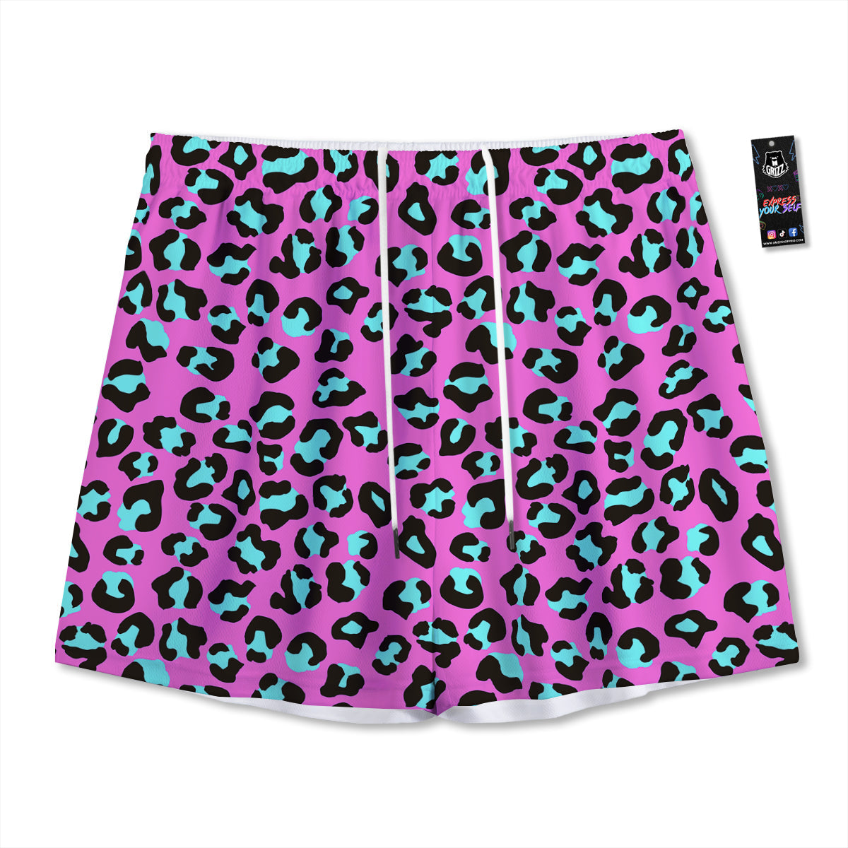 Leopard Pink And Turquoise Print Pattern Mesh Shorts