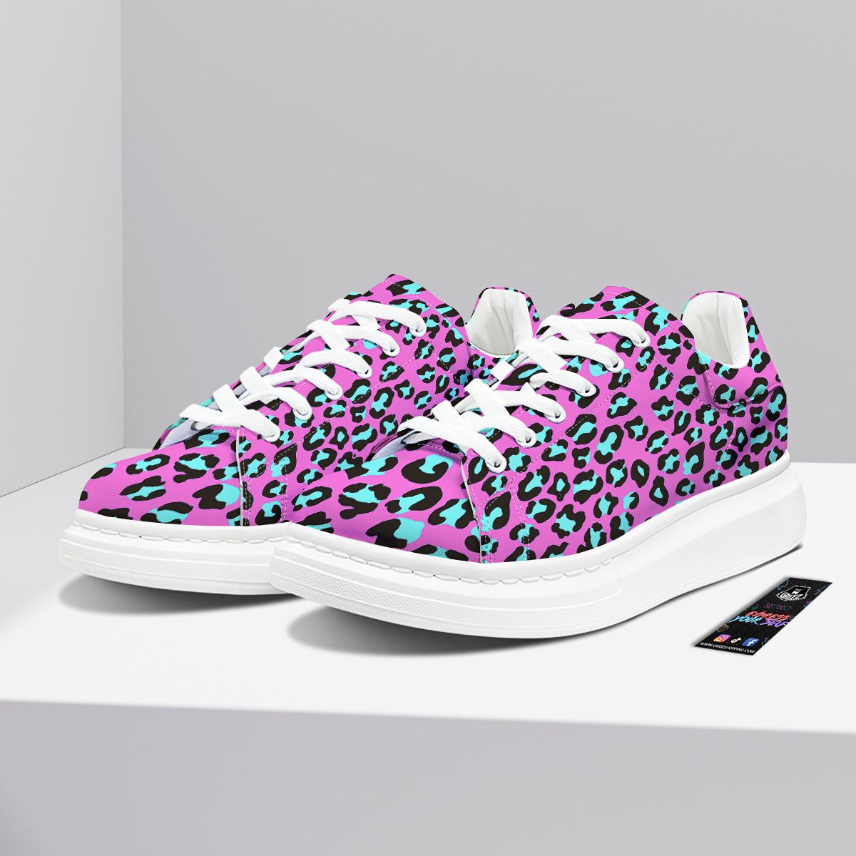 Leopard Pink And Turquoise Print Pattern Platform Shoes-grizzshop