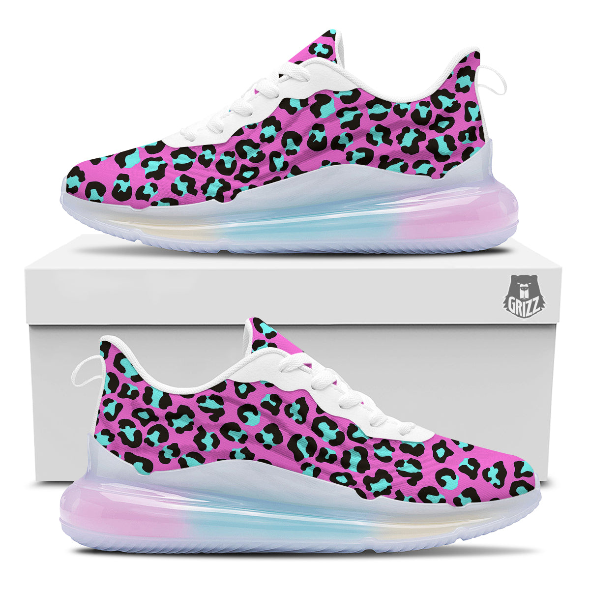 Leopard Pink And Turquoise Print Pattern Running Sneakers-grizzshop