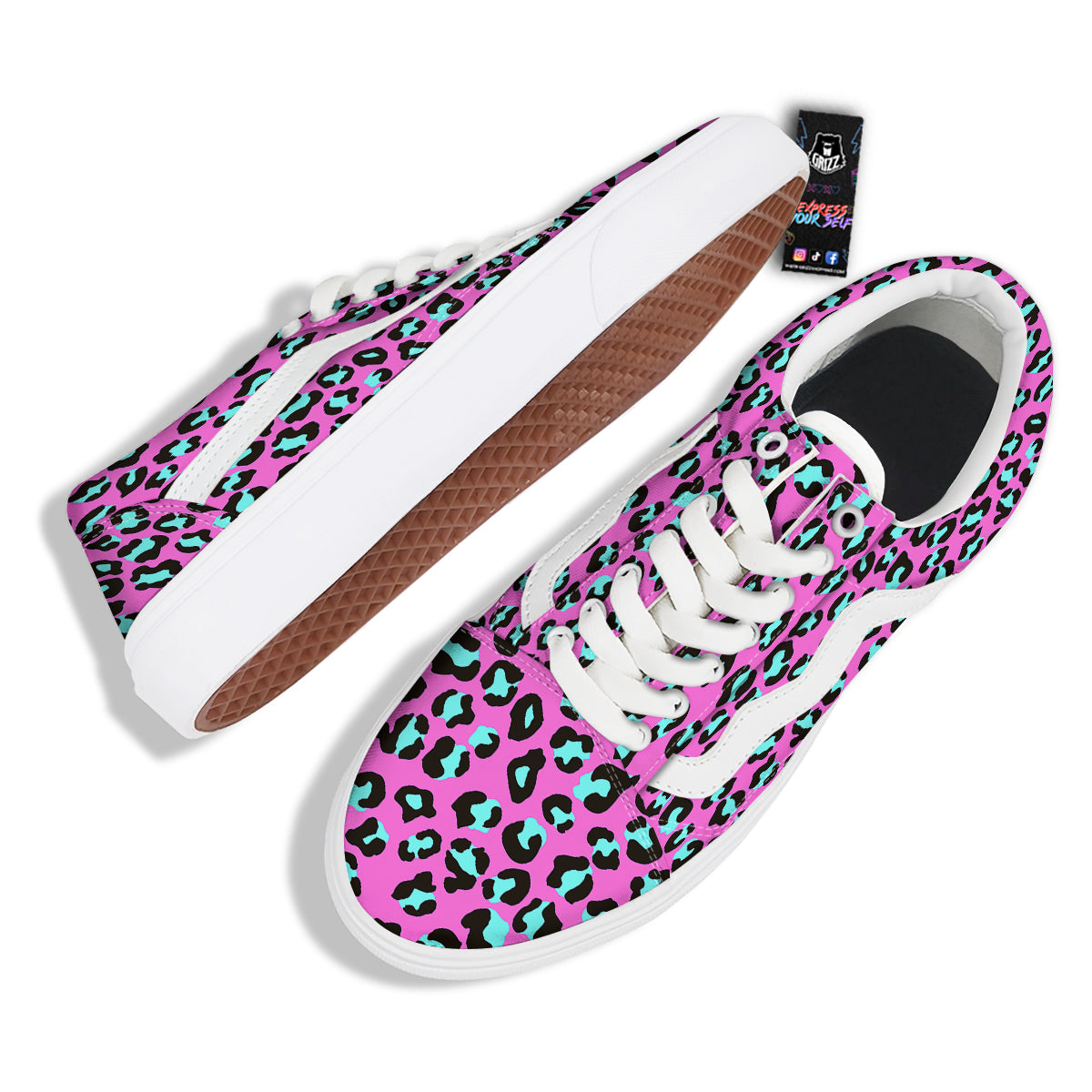 Leopard Pink And Turquoise Print Pattern Skate Shoes-grizzshop