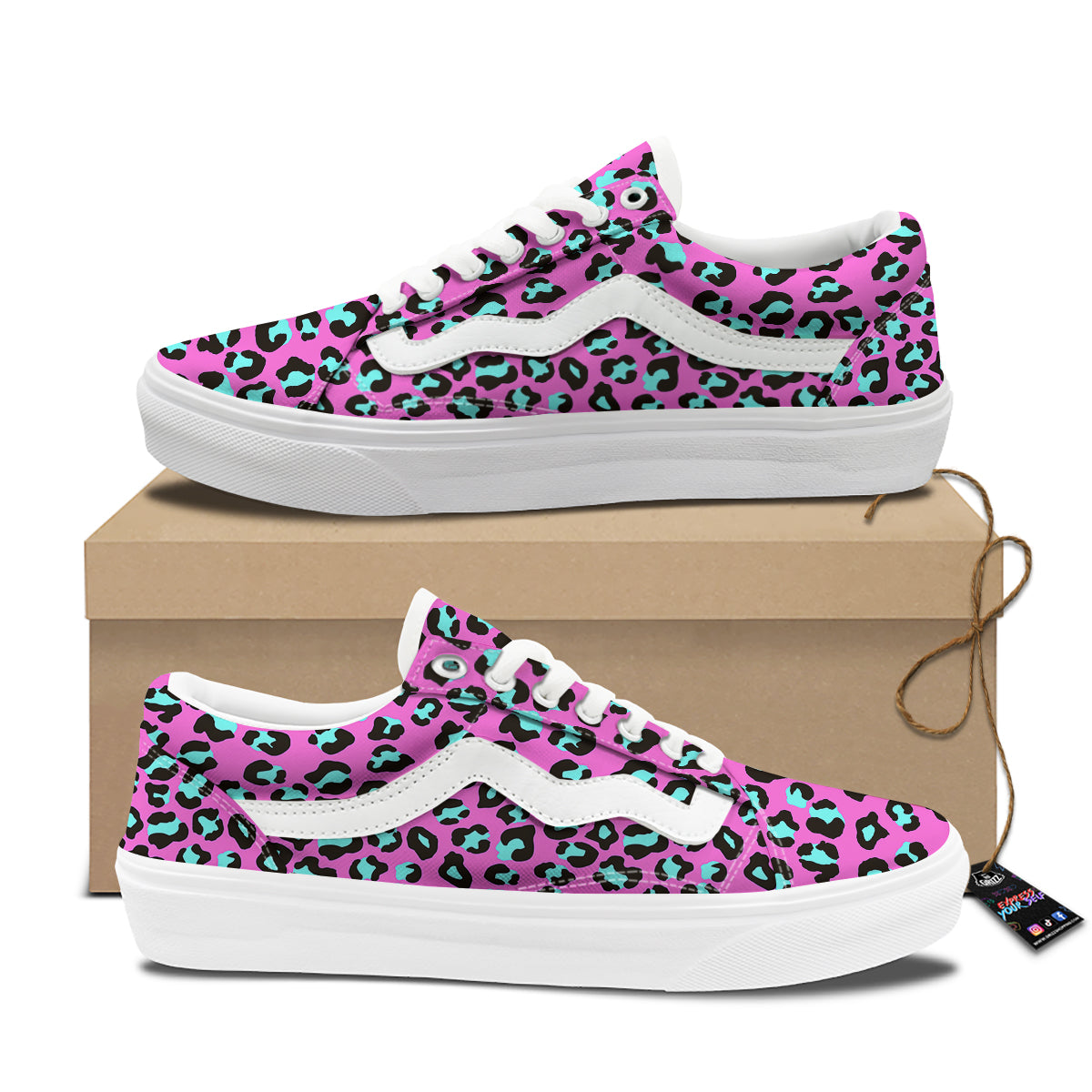 Leopard Pink And Turquoise Print Pattern Skate Shoes-grizzshop