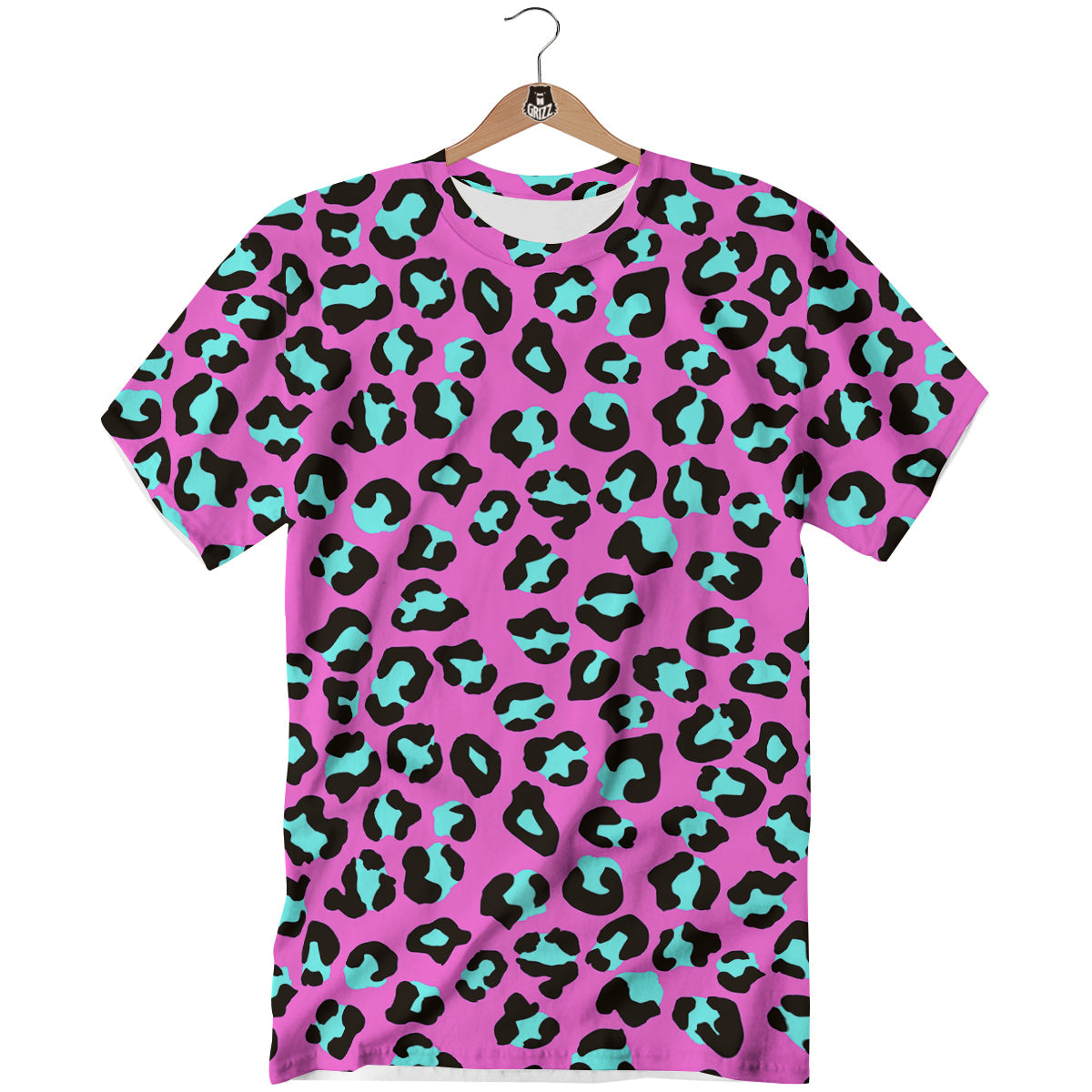 Leopard Pink And Turquoise Print Pattern T-Shirt-grizzshop