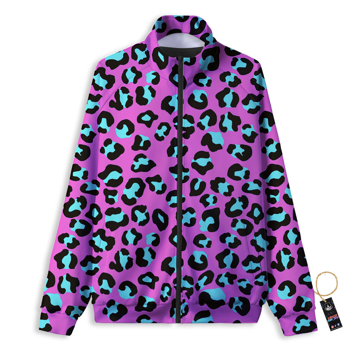 Leopard Pink And Turquoise Print Pattern Track Jacket-grizzshop
