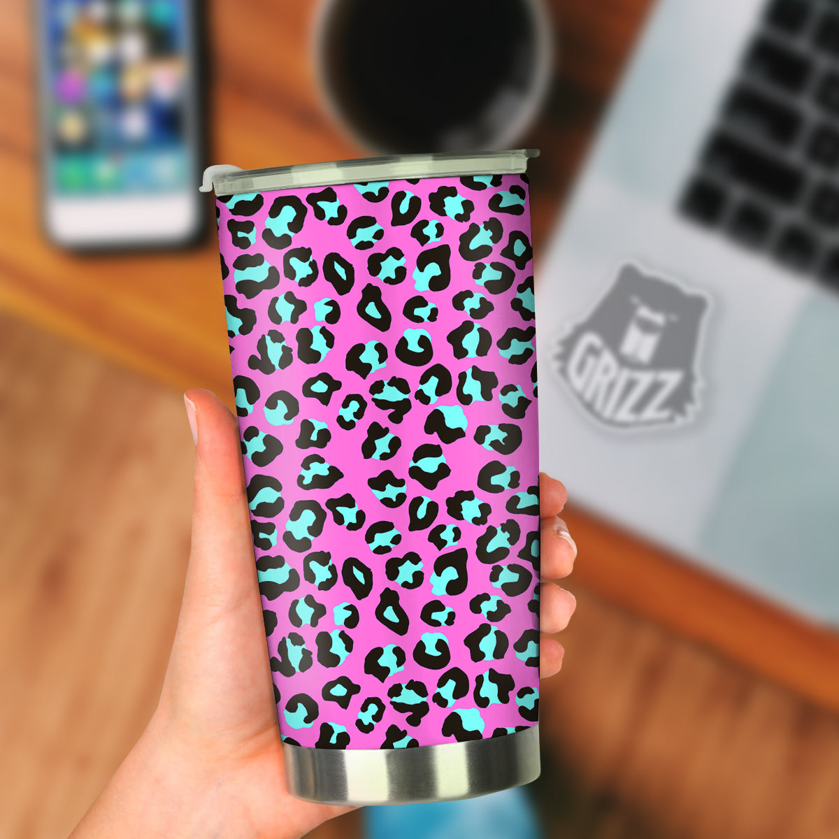 Leopard Pink And Turquoise Print Pattern Tumbler-grizzshop