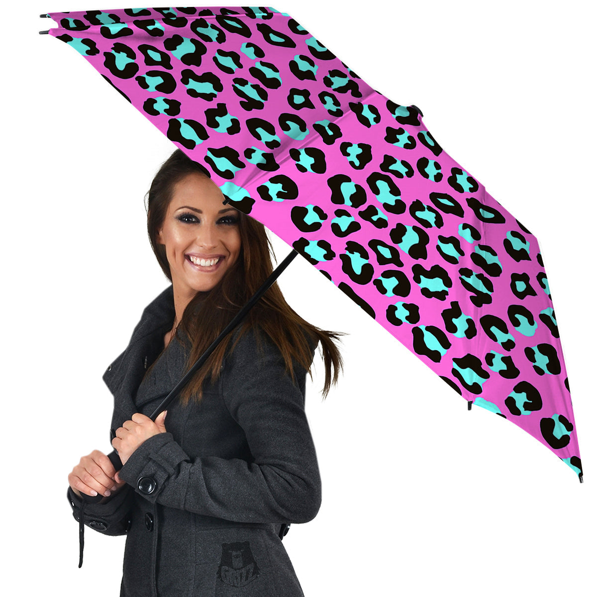 Leopard Pink And Turquoise Print Pattern Umbrella-grizzshop