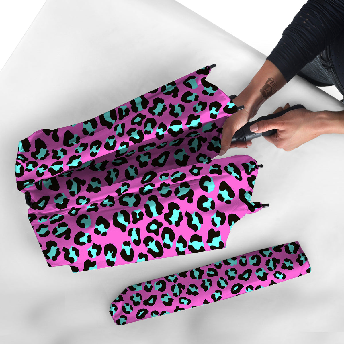 Leopard Pink And Turquoise Print Pattern Umbrella-grizzshop