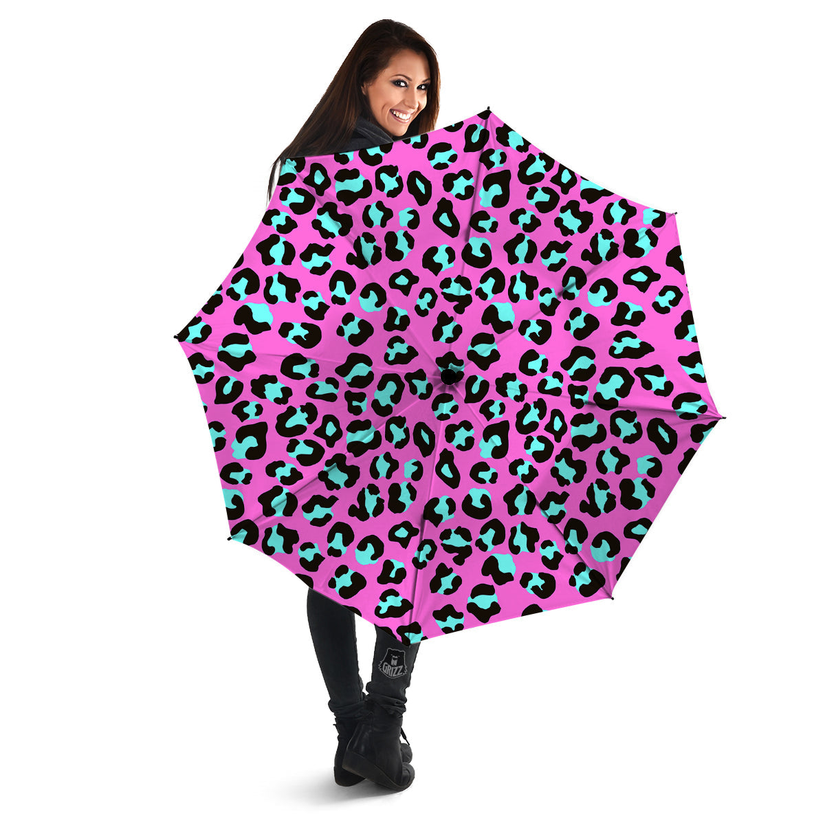 Leopard Pink And Turquoise Print Pattern Umbrella-grizzshop