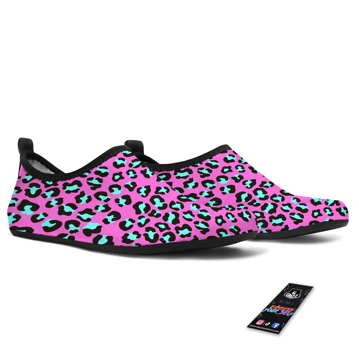 Leopard Pink And Turquoise Print Pattern Water Shoes-grizzshop