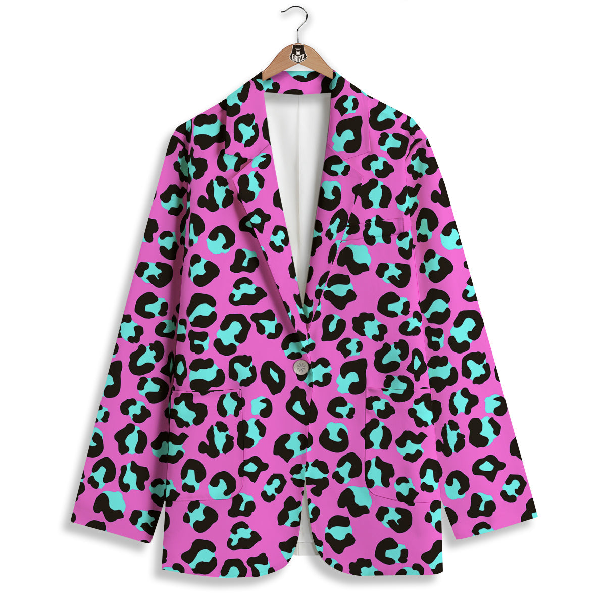 Leopard Pink And Turquoise Print Pattern Women's Blazer-grizzshop