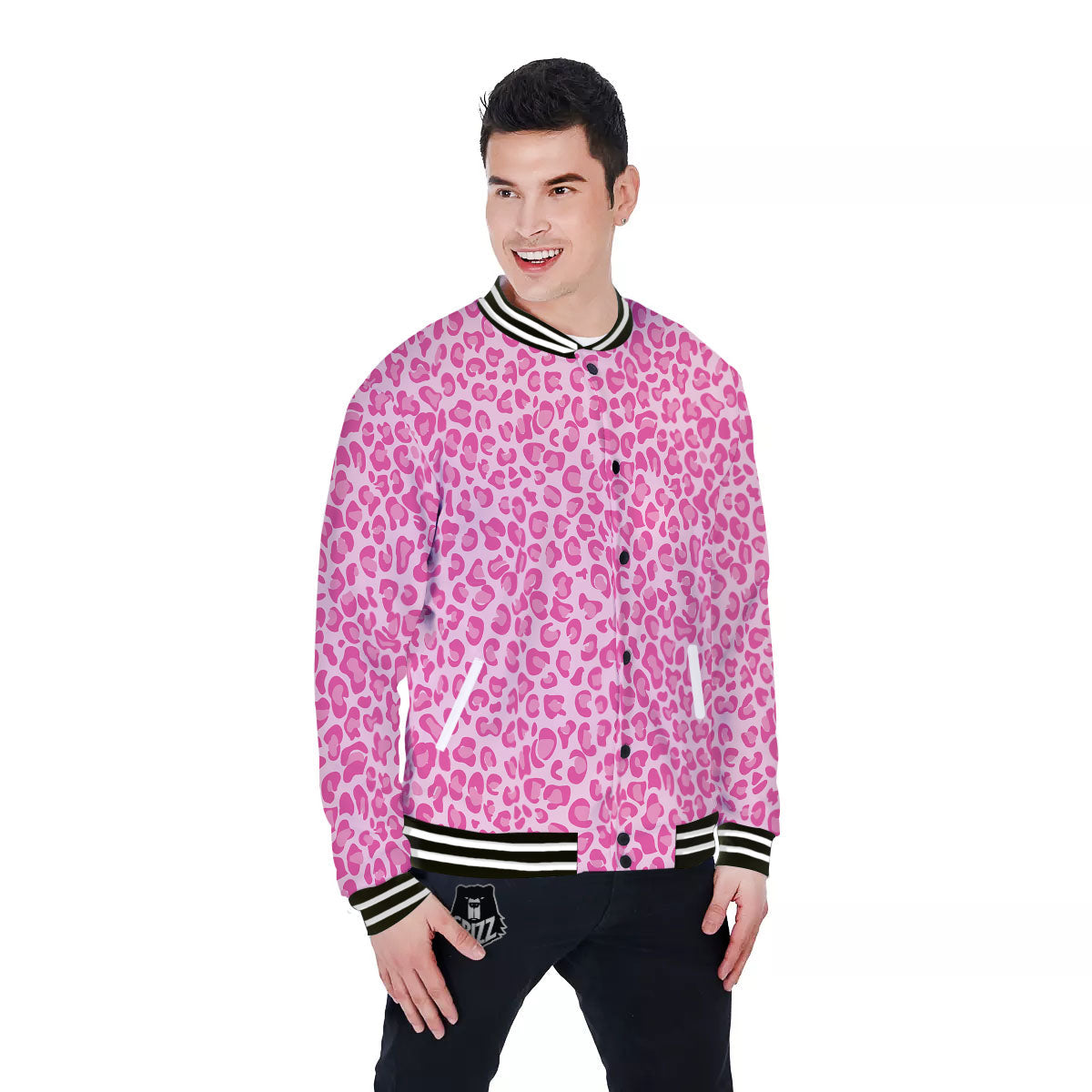 Leopard Pink Print Pattern Baseball Jacket-grizzshop