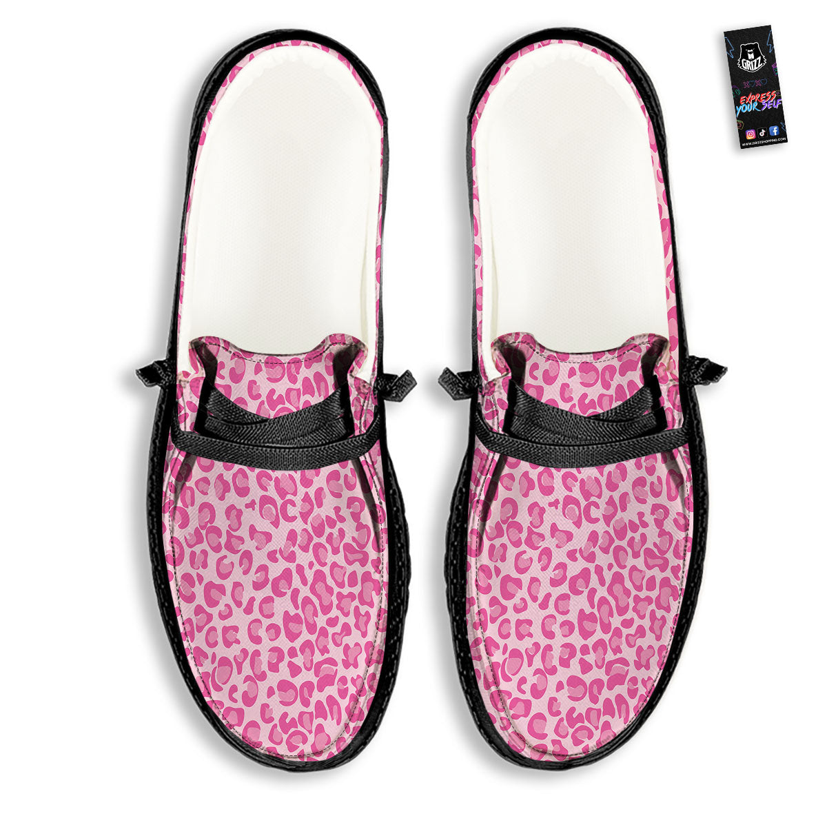 Leopard Pink Print Pattern Black Loafers-grizzshop