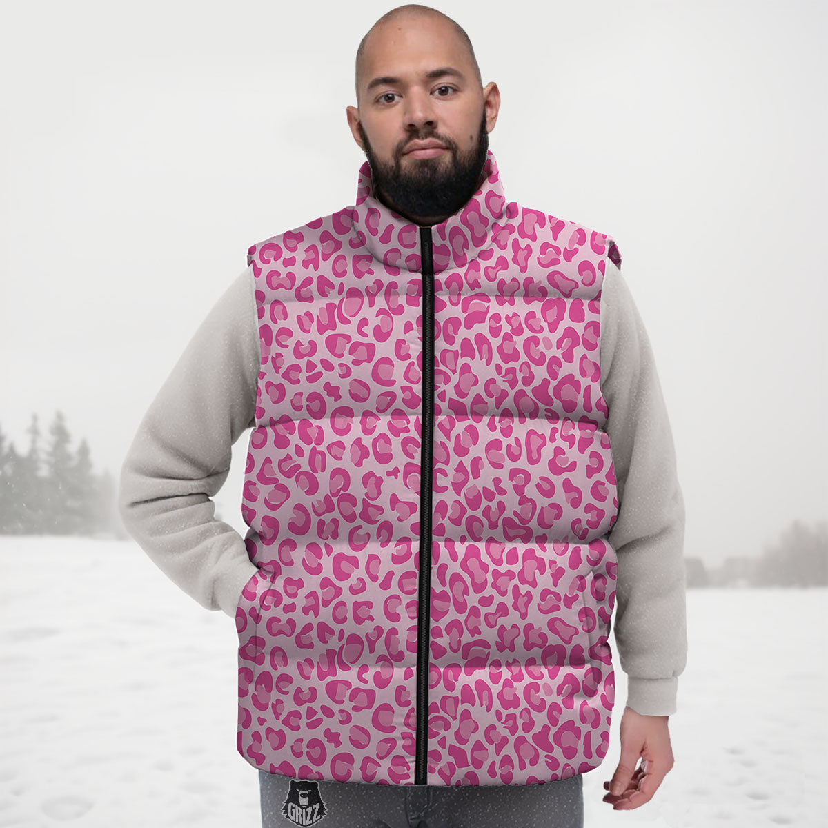 Leopard Pink Print Pattern Down Vest