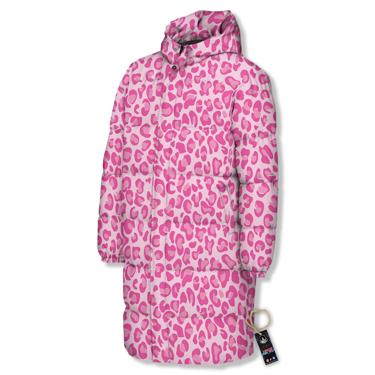 Leopard Pink Print Pattern Long Down Jacket-grizzshop